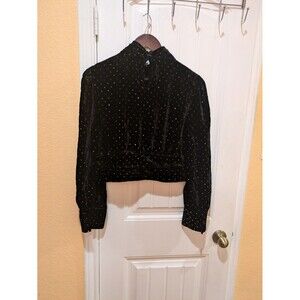 Zara Women's Velvet Crop Long Sleeve Shimmery Top Size L Color Black